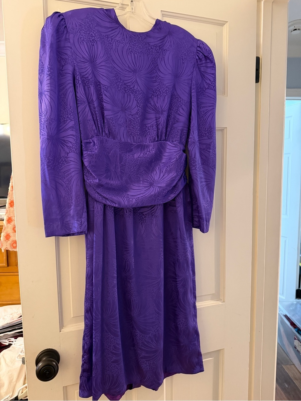 Vintage Purple Floral Jacquard Midi Dress
